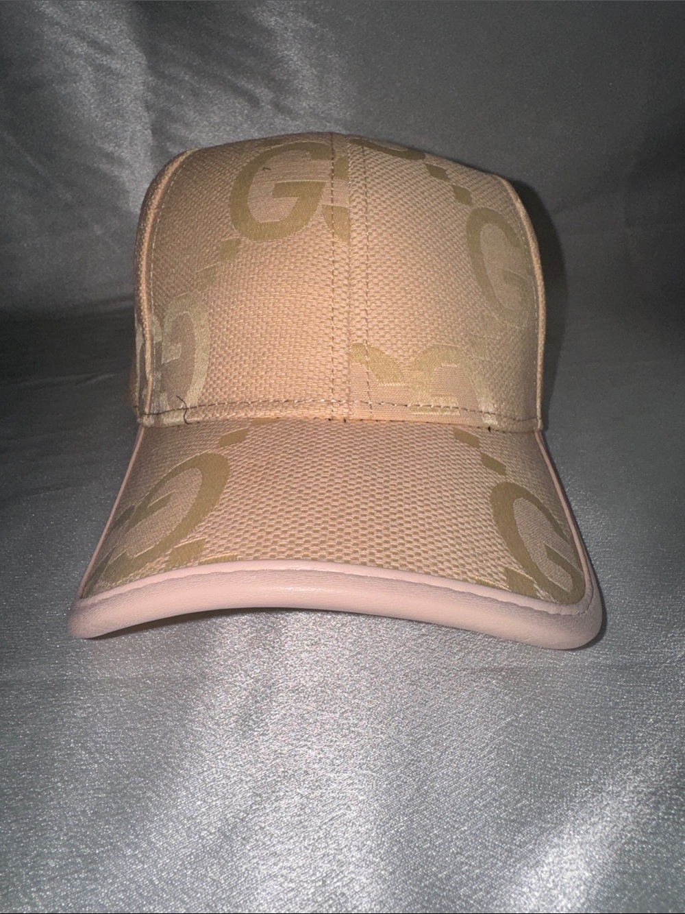 New! Gucci Jumbo GG canvas baseball hat in a light Tan and Gold colorway.